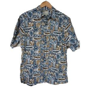 Bishop Street Men's XL Blue White Hawaiian  Short Sleeve Shirt